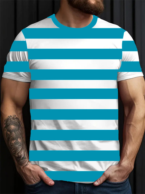 Lripsome Striped Men Round Neck Blue, White T-Shirt
