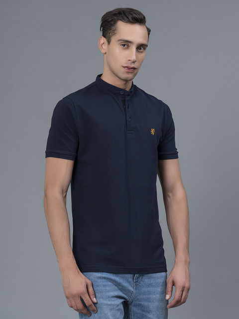 RED TAPE Solid Men Henley Neck Blue T-Shirt - Buy RED TAPE Solid