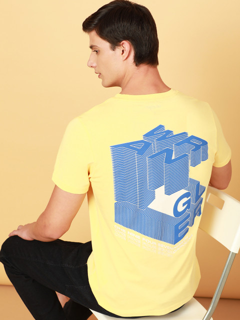 Wrangler Printed Men Round Neck Yellow T-Shirt