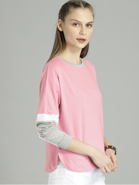 BLACK STUDIO Colorblock Women Round Neck Pink T-Shirt Buy BLACK