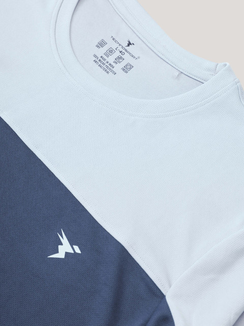 TECHNOSPORT Solid Men Round Neck Grey, White T-Shirt