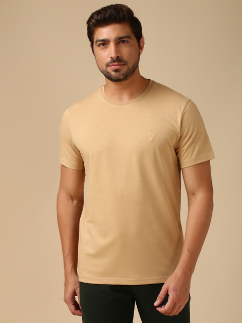 VAN HEUSEN Solid Men Crew Neck Beige T-Shirt