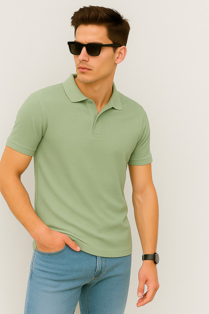 EMERALD APPAREL TRADING Solid Men Polo Neck Light Green T-Shirt