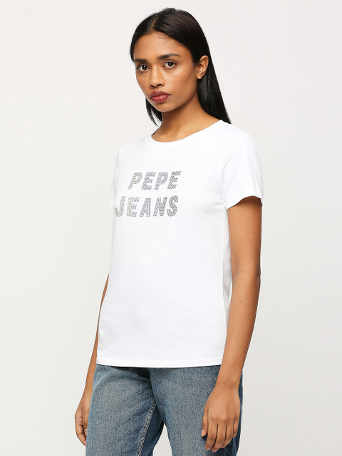 Pepe Jeans Printed Women Round Neck White T-Shirt