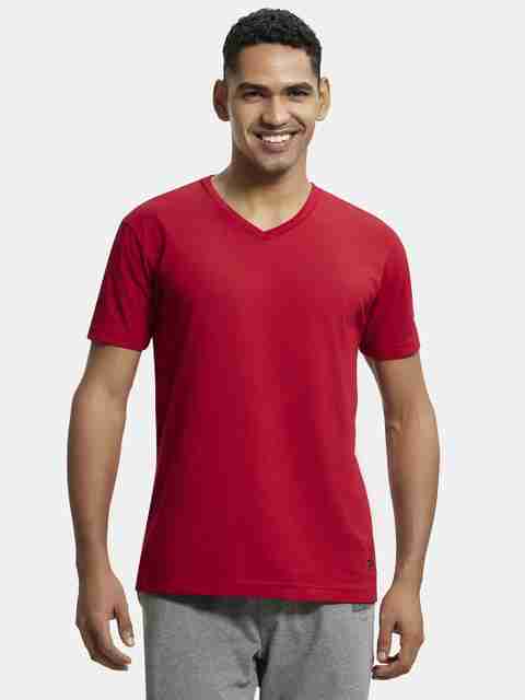 JOCKEY Solid Men V Neck Red T-Shirt