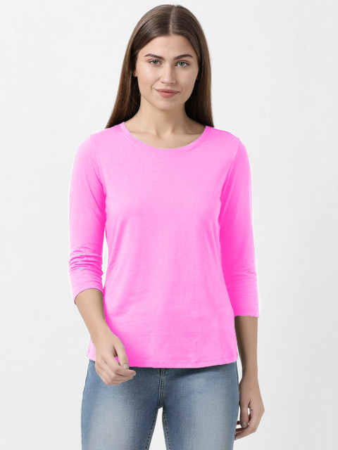 Smart Colors Solid Women Round Neck Pink T-Shirt