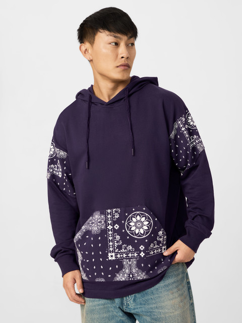 The Souled Store Printed Men Hooded Neck Purple T-Shirt