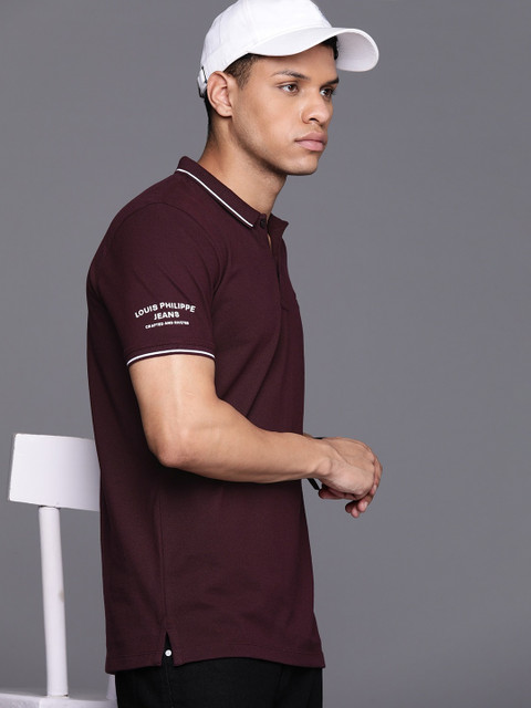 Louis Philippe Sport Solid Men Polo Neck Purple T-Shirt