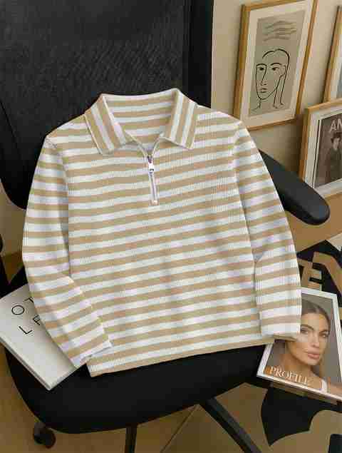 HOODLER Men Solid Zip Neck Cotton Blend Beige T-Shirt - Image 5