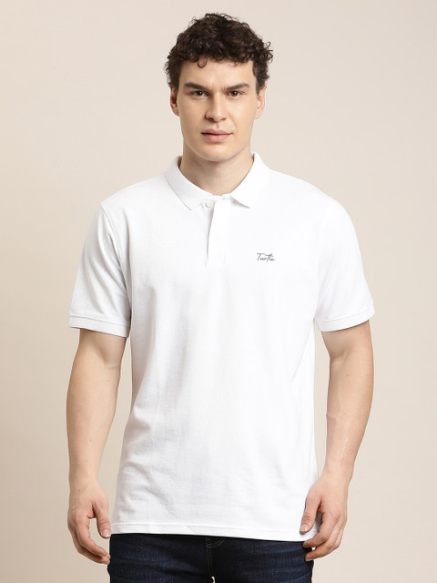 TURTLE Solid Men Polo Neck White T-Shirt