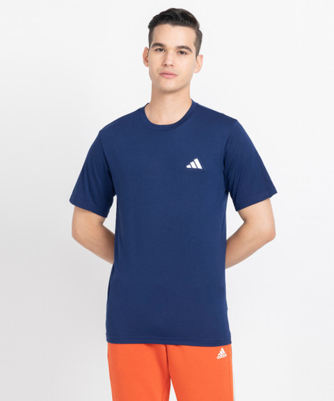 ADIDAS Printed Men Round Neck Blue T-Shirt