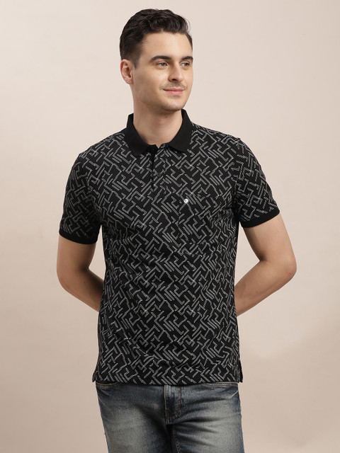 TURTLE Printed Men Polo Neck Black T-Shirt - Main Image