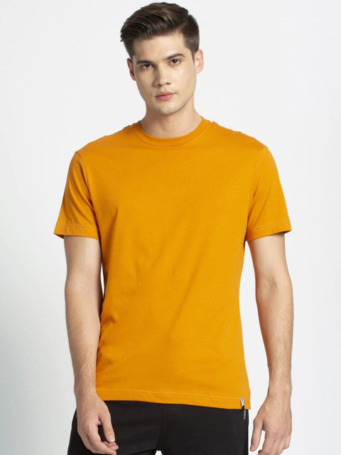 ZOYLOR Solid Men Round Neck Yellow T-Shirt
