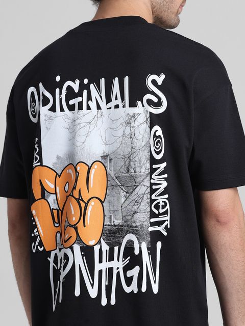 JACK & JONES Men Black Cotton Blend Printed T-Shirt - Image 7