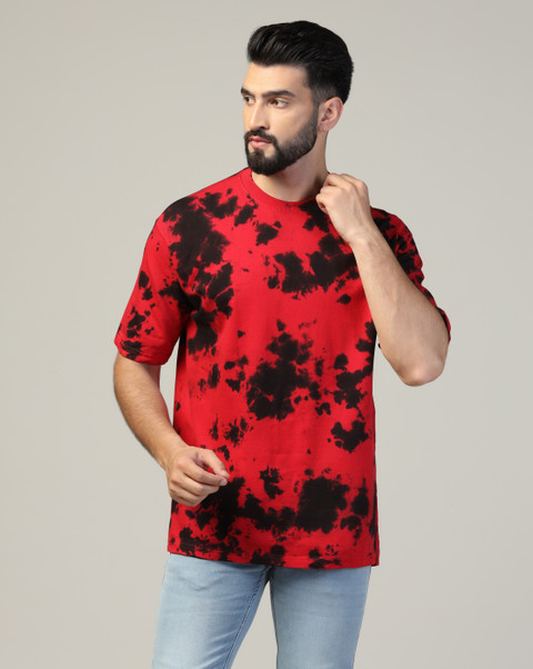 Dei Lusso Tie Dye Men Round Neck Red, Black T-Shirt