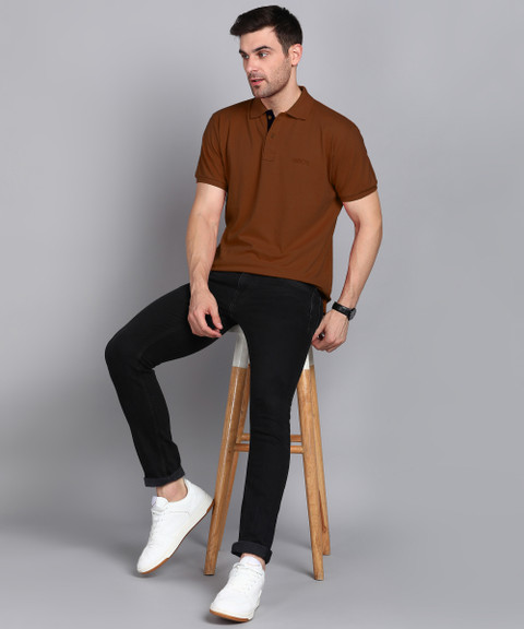 3BROS Solid Men Polo Neck Brown T-Shirt Buy 3BROS Solid Men Polo