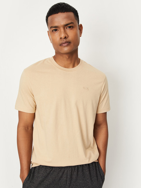MAX Solid Men Round Neck Beige T-Shirt Buy MAX Solid Men Round