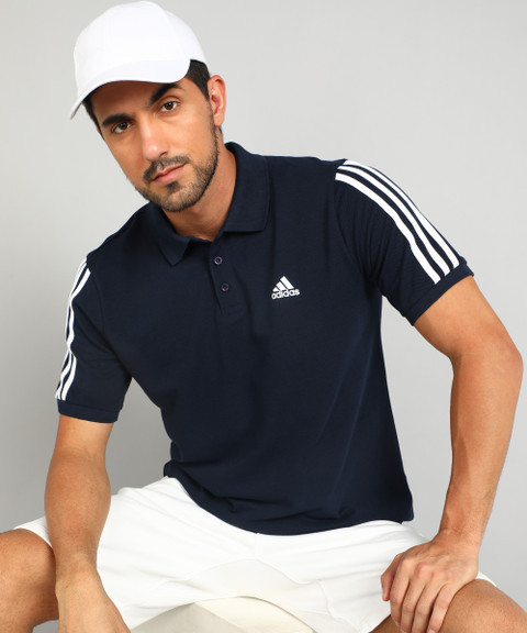 Adidas Polo Neck Adidas Men's Polyester Shirt ADIDAS Striped