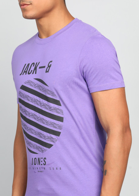 JACK & JONES Printed Men Round Neck Purple T-Shirt - Buy JACK
