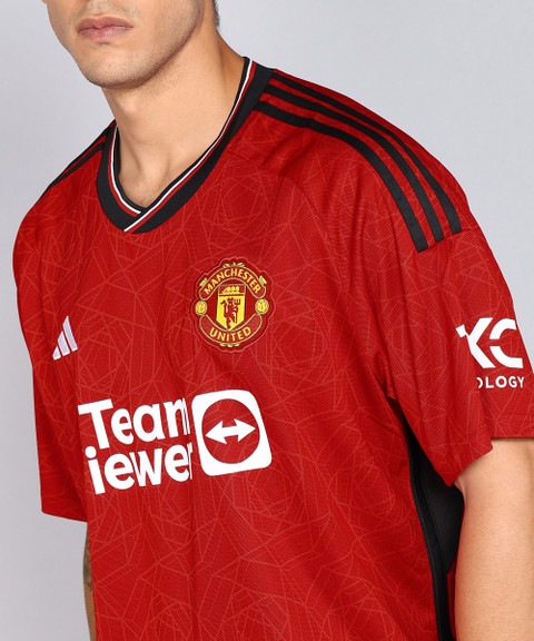 ADIDAS Printed Men V Neck Red T-Shirt