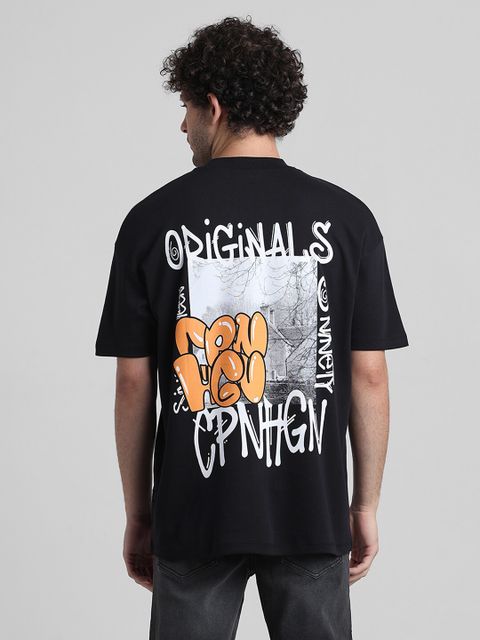 JACK & JONES Men Black Cotton Blend Printed T-Shirt - Image 5