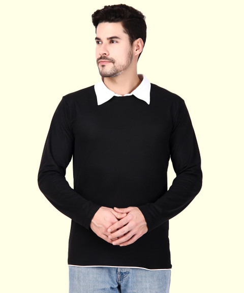 TEEMEX Solid Men Polo Neck Black T-Shirt