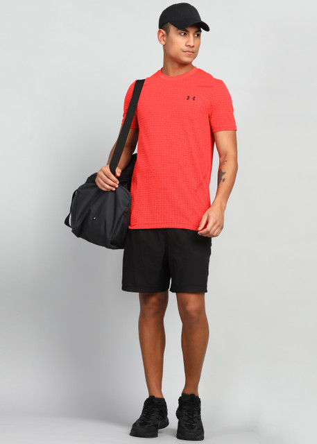 UNDER ARMOUR Checkered Men Round Neck Red T-Shirt - Buy UNDER