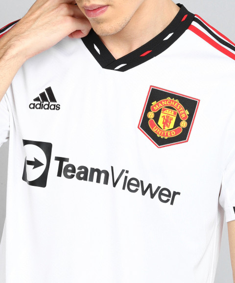 ADIDAS Printed Men V Neck White T-Shirt