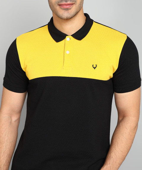 Allen Solly Colorblock Men Polo Neck Black, Yellow T-Shirt - Buy