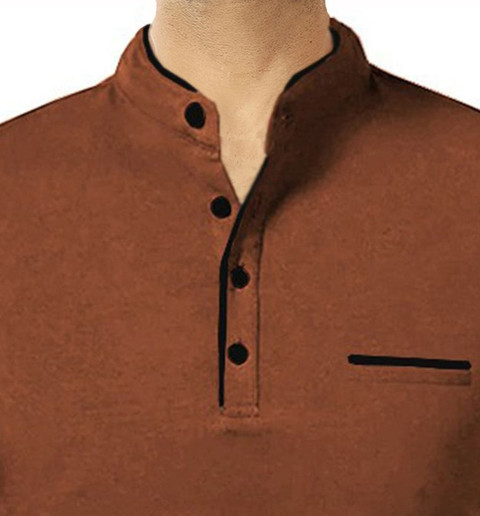 TRIPR Solid Men Henley Neck Brown, Black T-Shirt