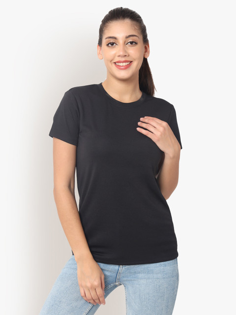 UNIFringe Solid Women Round Neck Black T-Shirt