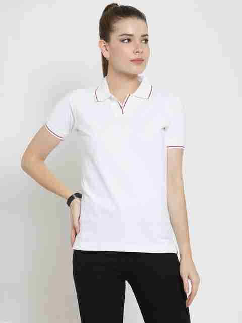 SCOTT INTERNATIONAL Solid Women Polo Neck White T-Shirt