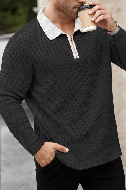 トップス KAJA HALF ZIP PULLOVER CHECK SHIRT BLACK KAJARU Colorblock Men Zip Neck Black T-Shirt - Buy KAJARU