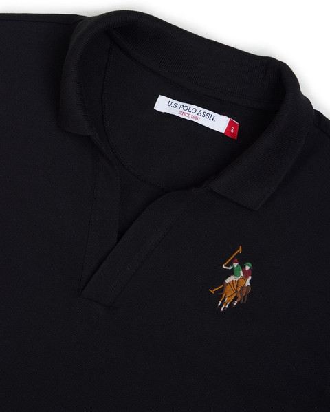 POLO Solid Women Polo Neck Black T-Shirt