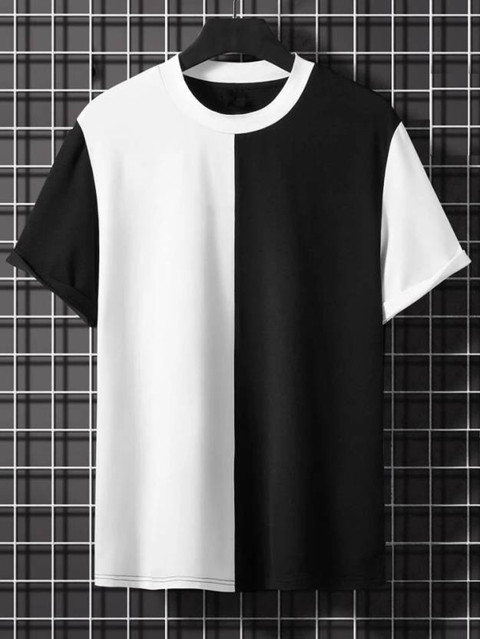 ciota Recycle Cotton T-shirt White×Black rotaqo Colorblock Men Round Neck White, Black T-Shirt - Buy rotaqo
