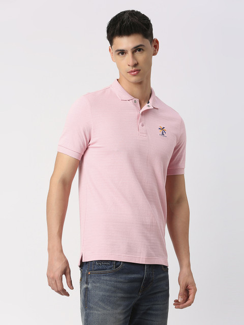 BEING HUMAN Solid Men Polo Neck Pink T-Shirt