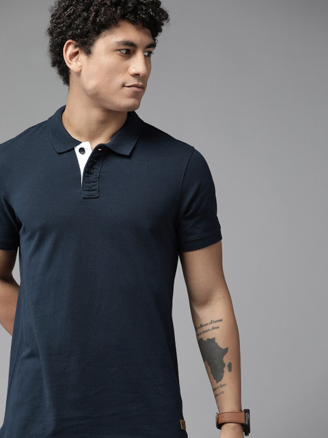 Roadster Solid Men Polo Neck Blue T-Shirt Buy Roadster Solid Men