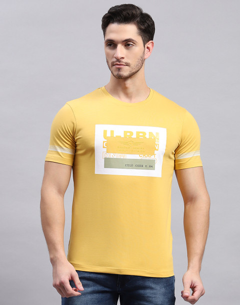 MONTE CARLO Printed Men Round Neck Yellow T-Shirt