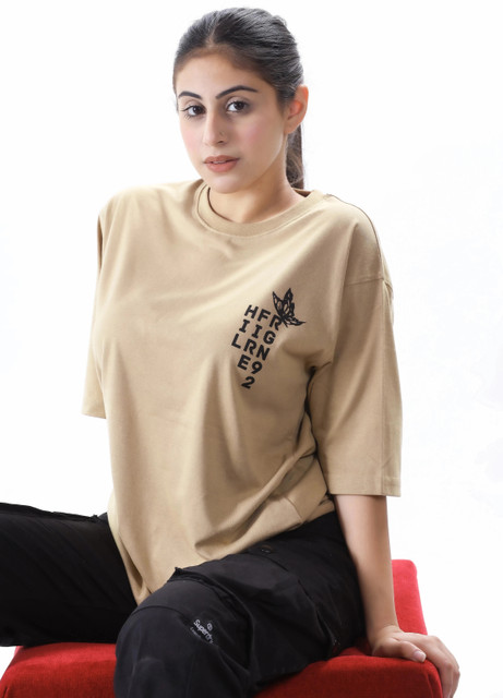 HILFIRE REGION Typography Women Round Neck Beige T-Shirt Buy