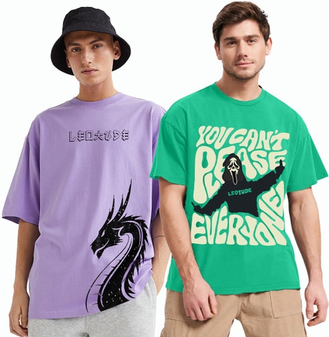 Leotude Printed Men Round Neck Multicolor T-Shirt - Buy Leotude