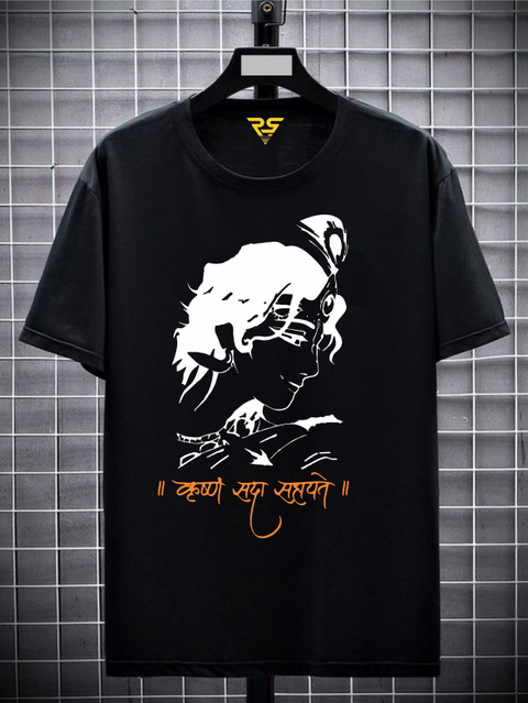 RS Print Printed, Typography Men Round Neck Black T-Shirt Buy RS