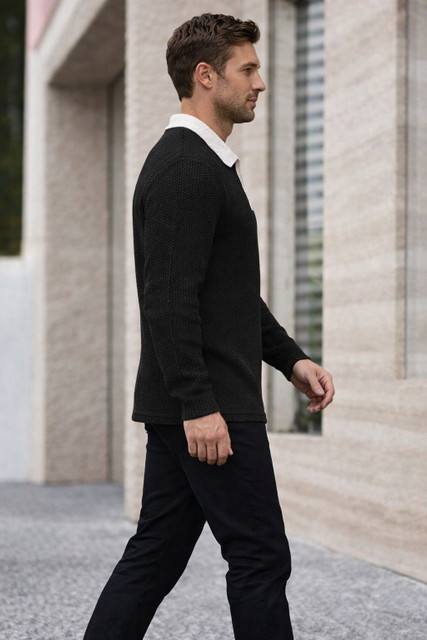 SIXTEENLINES Colorblock Men Zip Neck Black T-Shirt - Buy