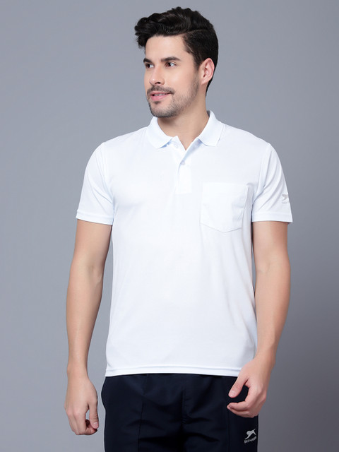 Shiv Naresh Solid Men Polo Neck White T-Shirt