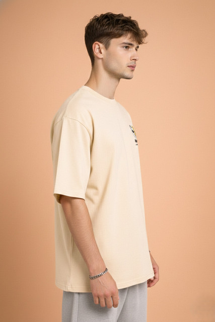 EZCLOTHING Graphic Print Men Round Neck Beige T-Shirt - Buy