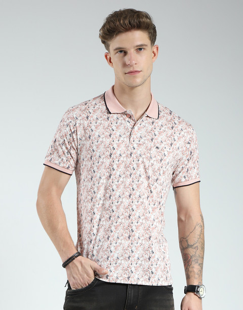 MONTE CARLO Printed Men Polo Neck Pink T-Shirt