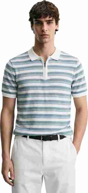 The Indian Garage Co. Men Striped Polo Neck Cotton Blend Blue T-Shirt - Image 5