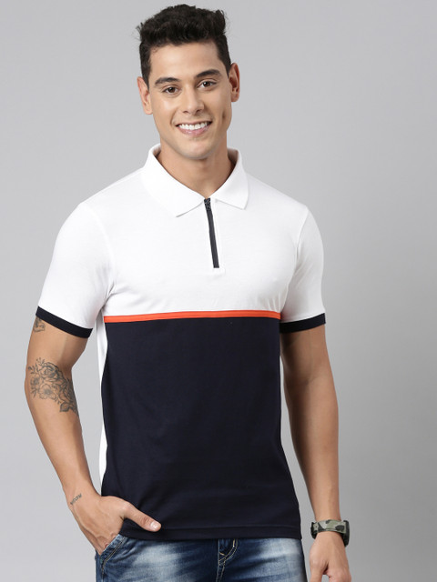 Dixcy Scott Maximus Colorblock Men Polo Neck White, Black T-Shirt