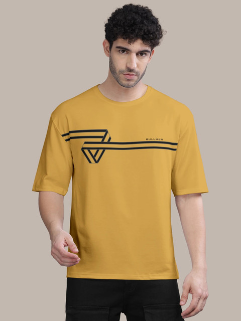 Bullmer Striped Men Round Neck Yellow T-Shirt Buy Bullmer