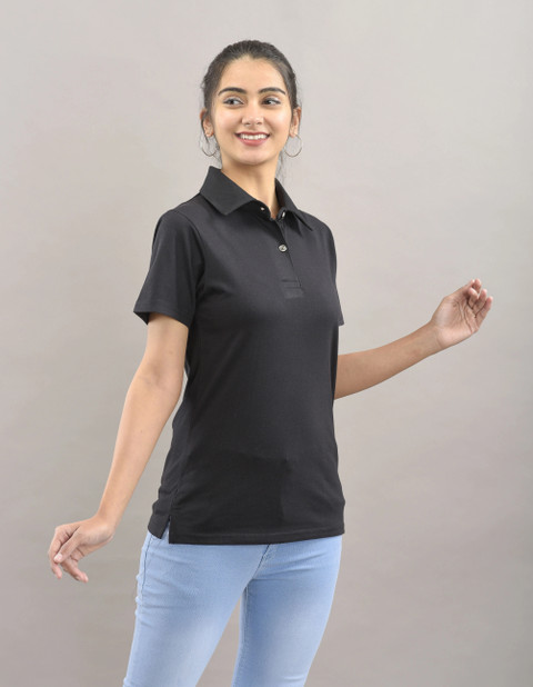 Fashion Collar Neck T Shirts PRW FASHION Solid Women Polo Neck - Main Image