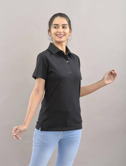 PRW FASHION Solid Women Polo Neck Black T-Shirt - Buy PRW FASHION